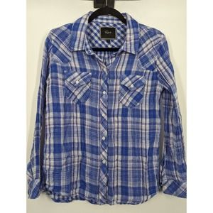 RAILS women SZ L BLUE Green PLAID KENDRA TENCEL LONG SLEEVE SHIRT Cotton Career